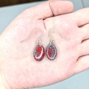 Red And Black Oval Glitter Earrings